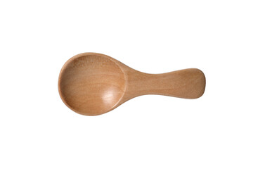 Top view of wooden bamboo spoon isolated on white background