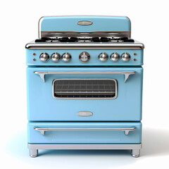 Soft blue retro kitchen gas oven stove top isolated on a white background 