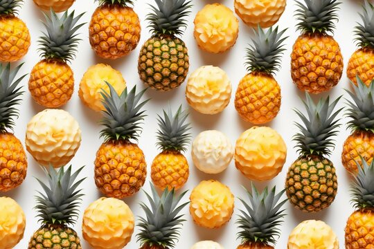 repeated pineapple image on white shapes. Generative AI
