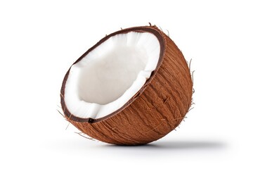 Obraz premium Half Eaten Coconut on a Clean White Background Created With Generative AI Technology