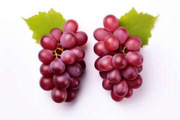 Fototapeta premium Two Bunches of Vibrant Red Grapes With Lush Foliage Created With Generative AI Technology