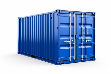 Blue shipping container isolated on white background. Generative AI