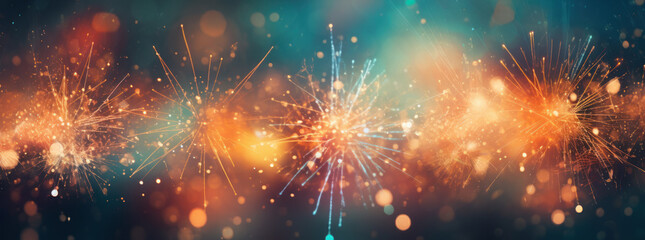 Fototapeta premium Dark Orange and Light Aquamarine Bokeh Firework