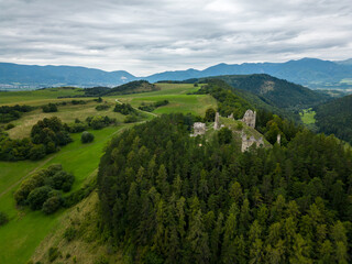 Fototapeta na wymiar Aerial view of Sklabina castle, Slovak republic. 