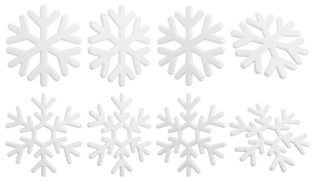 White snowflake set. 3D rendering.