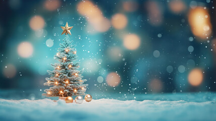 Obraz na płótnie Canvas Elegant Bokeh Christmas Tree with Snowy Glow