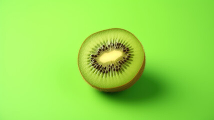 Single Kiwi Fruit on Green Background