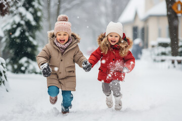 Children joyfully playing in the snow