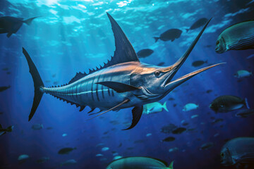 Powerful swordfish effortlessly navigating the deep blue ocean