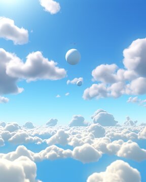 A vertical image of an anime landscape with clouds and sky. Clouds in a blue sky.