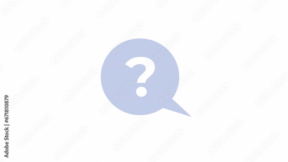 Poster showing up speech bubble question mark 2d object animation. help problem flat cartoon 4k video, tran