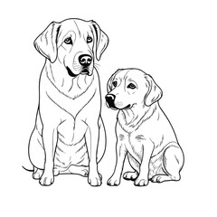 Two old sad couple dog spend their time together. dog drawing, vector illustration.
