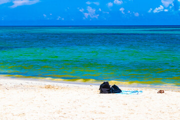 Tropical Caribbean beach clear turquoise water Playa del Carmen Mexico.