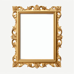 Classic golden frame for paintings, mirrors or photo. 3d rendering, mockup, copy space