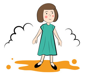 A girl in a blue dress. Vector illustration in doodle style