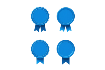 Vector Collection of Flat-Style Medals Set with Ribbons and Blue Award Badges