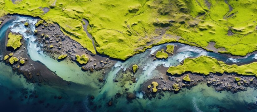 Gorgeous natural background of Icelands river from above