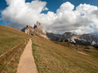 Fototapeta na wymiar Amazing landscape of the Dolomites Alps. Location: Dolomites Alps, Seceda, South Tyrol, Italy.