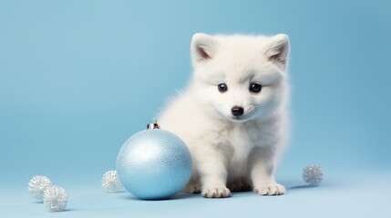 Mesmerizing white fox gazes gently, surrounded by winter's embrace