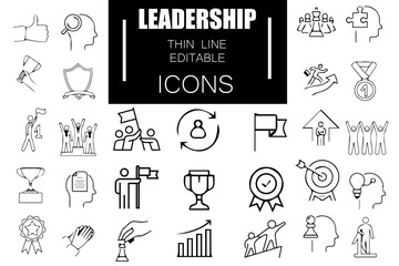 Leadership Line Editable Icons set. Vector illustration in modern thin line style of management icons: leader, delegation, control and responsibility