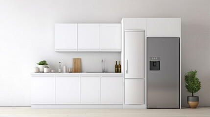 Fototapeta na wymiar A kitchen detail shot with white cabinets, stainless steel appliances. generative ai
