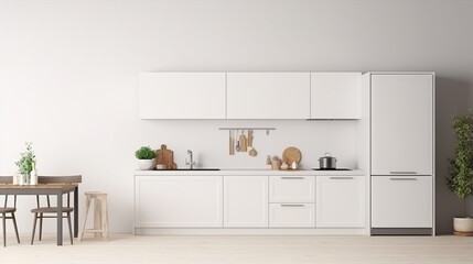 A kitchen detail shot with white cabinets, stainless steel appliances. generative ai
