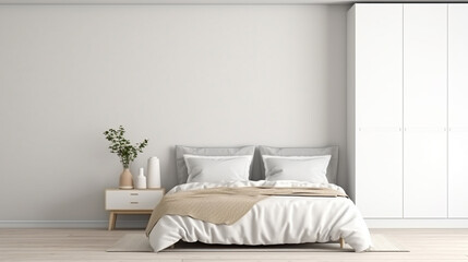 Fototapeta na wymiar modern warm bed room. Contemporary home with open concept living bright white decor. generative ai