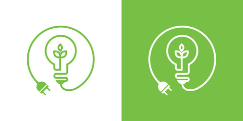 Light bulb ecology concept. Vector illustration of a combination of a bulb with a leaf and an electric plug in green and white
