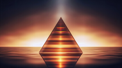 pyramid like structure in the middle of sea at sunset