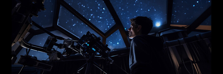 Scientist studying stars for potentially habitable exoplanets with telescope