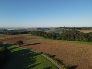 Fototapeta premium Colorful landscape in the morning with fog in end of summer 