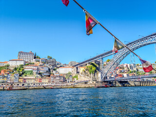 View of Ribeira, the Dom Luis bridge and the Douro river in Porto, Portugal
