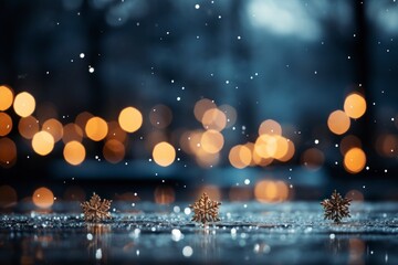 Fototapeta na wymiar Christmas background with snowflakes and bokeh lights.