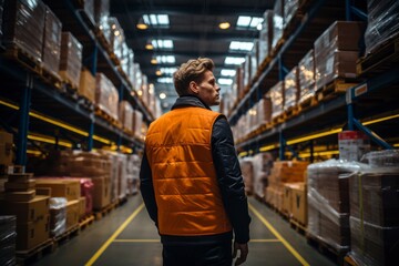 Man walking in huge warehouse