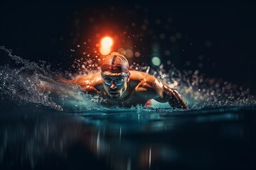 professional man swimming in the pool - obrazy, fototapety, plakaty