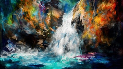 Abstract representation waterfall landscape paint Art AI Generated pictures