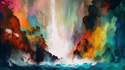 Abstract representation waterfall landscape paint Art AI Generated pictures