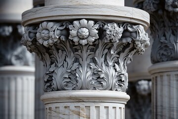 Detailed grey marble column on building. Generative AI