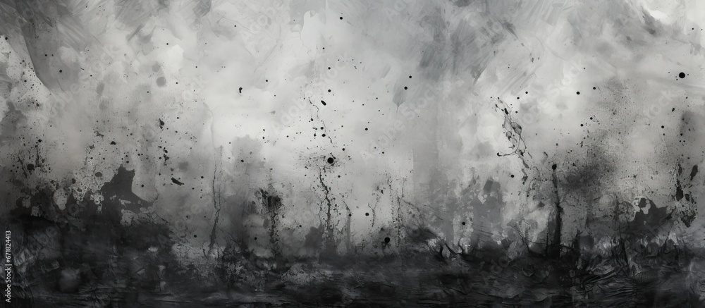 Poster an artistic backdrop featuring a gray paper background with a black texture resembling splattered pa