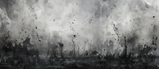 An artistic backdrop featuring a gray paper background with a black texture resembling splattered...