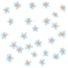 Bright light blue and orange camouflage floral seamless pattern hand drawn