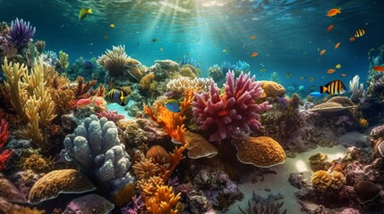 Naklejka na ściany i meble Abundant marine biodiversity marine ecosystem coral reef photography image AI generated art