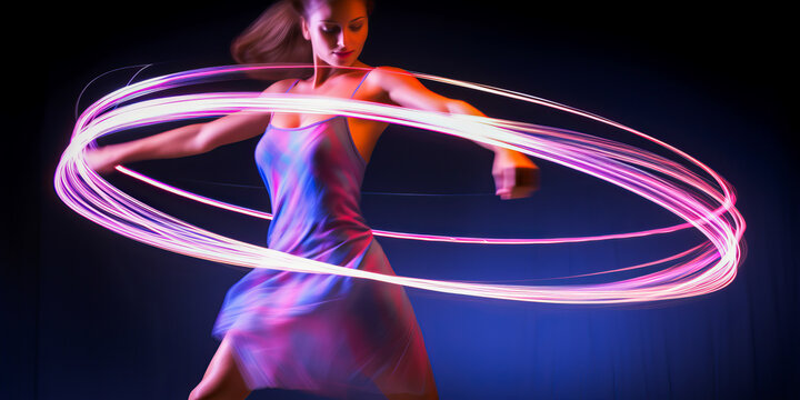 Woman hula hooping quickly with motion blur effect. - Powered by Adobe