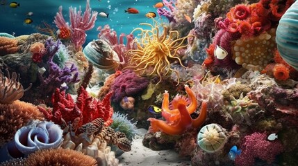 Fototapeta na wymiar Abundant marine biodiversity marine ecosystem coral reef photography image AI generated art