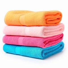 Vibrant towels, isolated and vibrant, stand out against a white canvas.