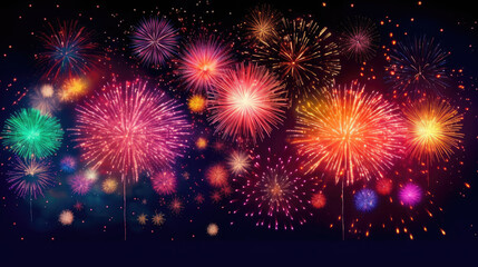 Naklejka premium Colorful firework background. New Year celebration background.