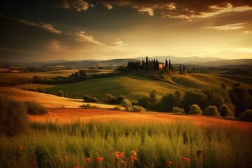 Tuscany landscape wallpaper. Generative AI