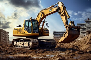 a construction site using a large excavator machine