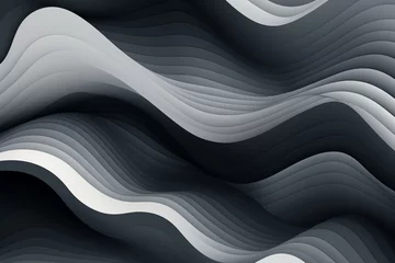 Rolgordijnen Abstract geometric background with gray lines, waves, and squares. Generative AI © Edward