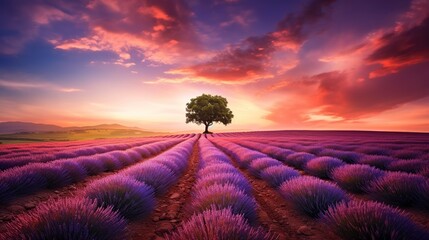 beautiful dream landscape, lavender field with vibrant colors